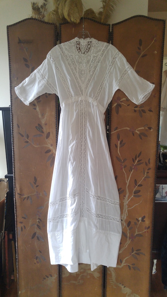 1920's white cotton maxi / floor length lawn dress