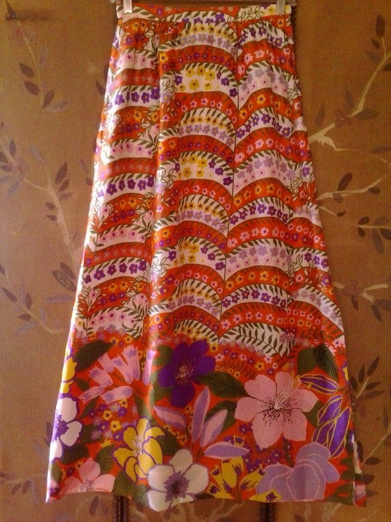 70s psychedelic flower power maxi skirt by Nelly … - image 1