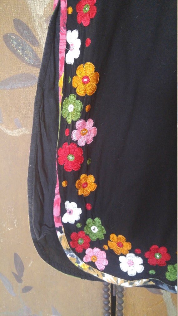 80s Indian black tunic dress with embroidered flo… - image 6