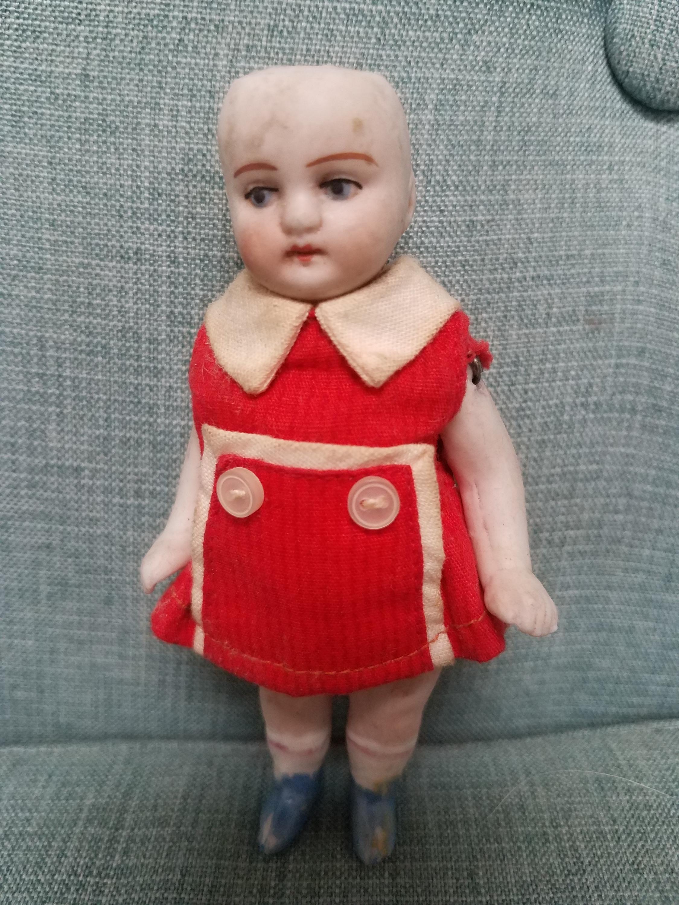 Poupée Ancienne Mignonette 8,5 Cm - Porcelaine Biscuit - France 1890 - Bras Articulés