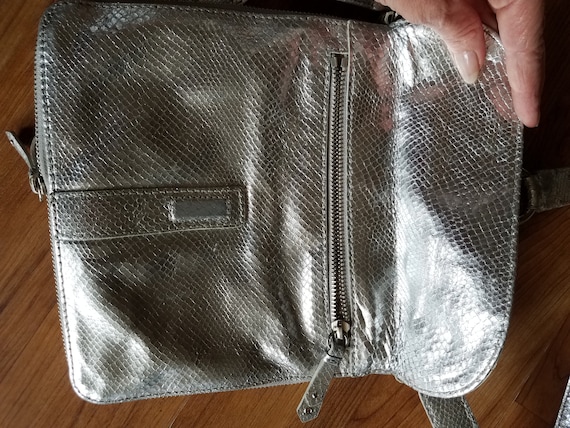 Y2K silver leather faux snakeskin shoulder bag by… - image 4