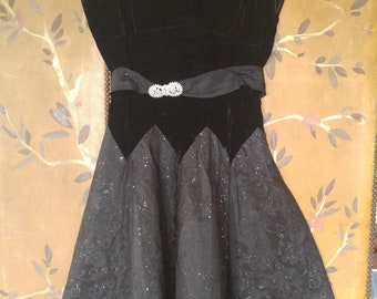 40's black velvet dress with diamante belt and full sparkly swing skirt