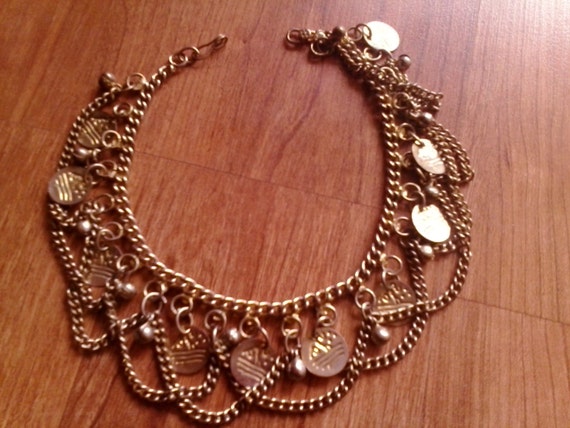 80s ethnic coin and bell ankle bracelet - image 1