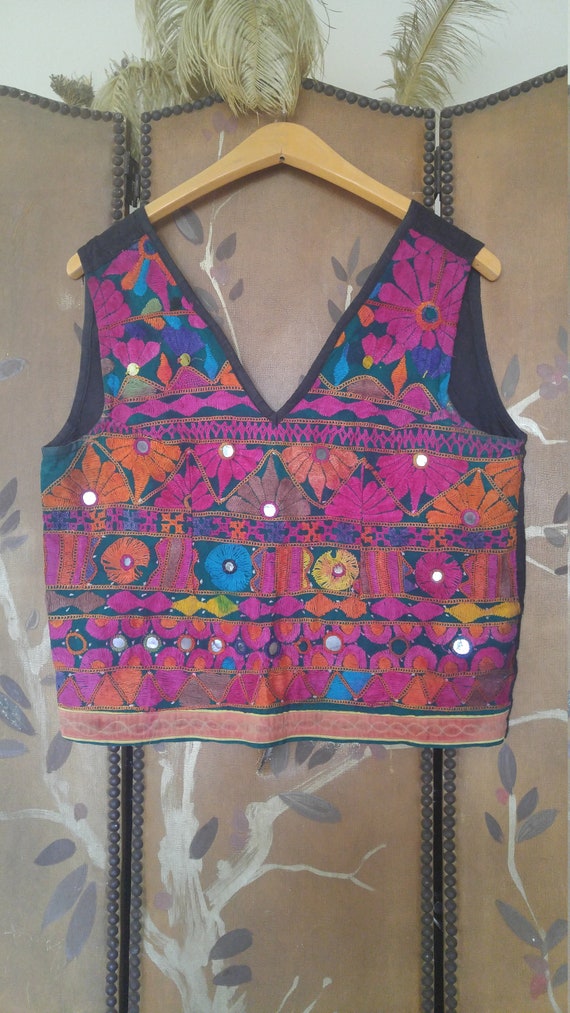 80's Indian embroidered and mirrored vest top with