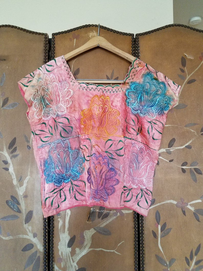 70s exquisite embroidered dye blouse with Hollywood Costumers Portland Or label