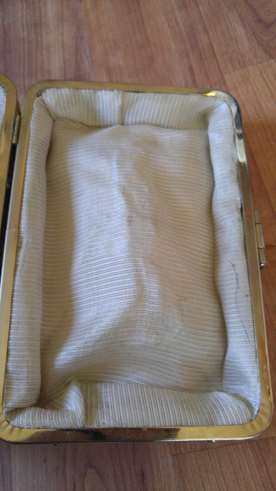 50's woven raffia box hand bag with metal handles… - image 7