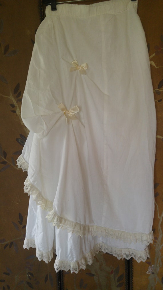 80's white ruffled bo peep style boho maxi skirt … - image 6