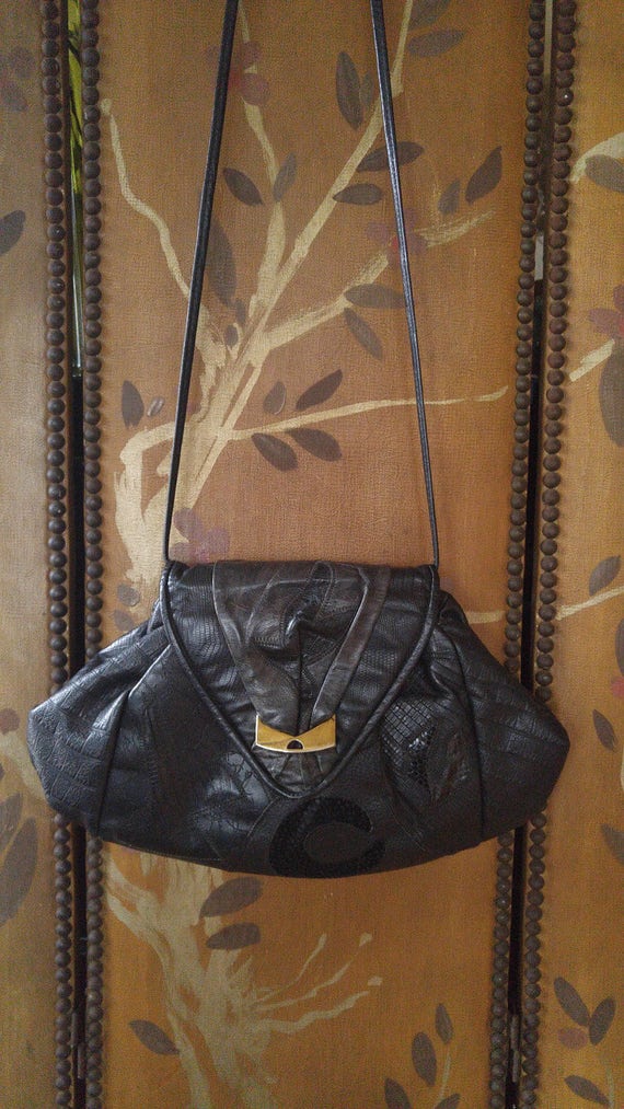 80s Black Leather Patchwork Handbag by 5th Ave Handbags -  Sweden