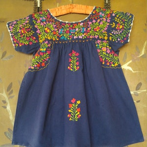 80s blue embroidered flowered peasant smock top image 1