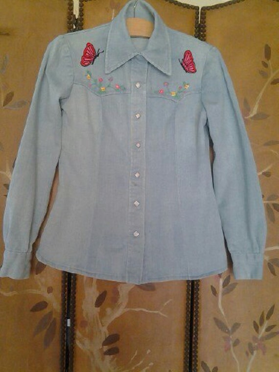 70s embroidered Hippie denim shirt