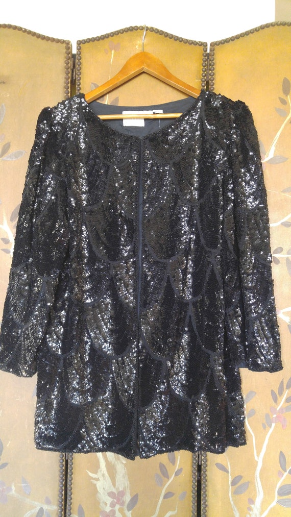 SALE!! 80's Swee Lo black sequin and beaded silk … - image 1