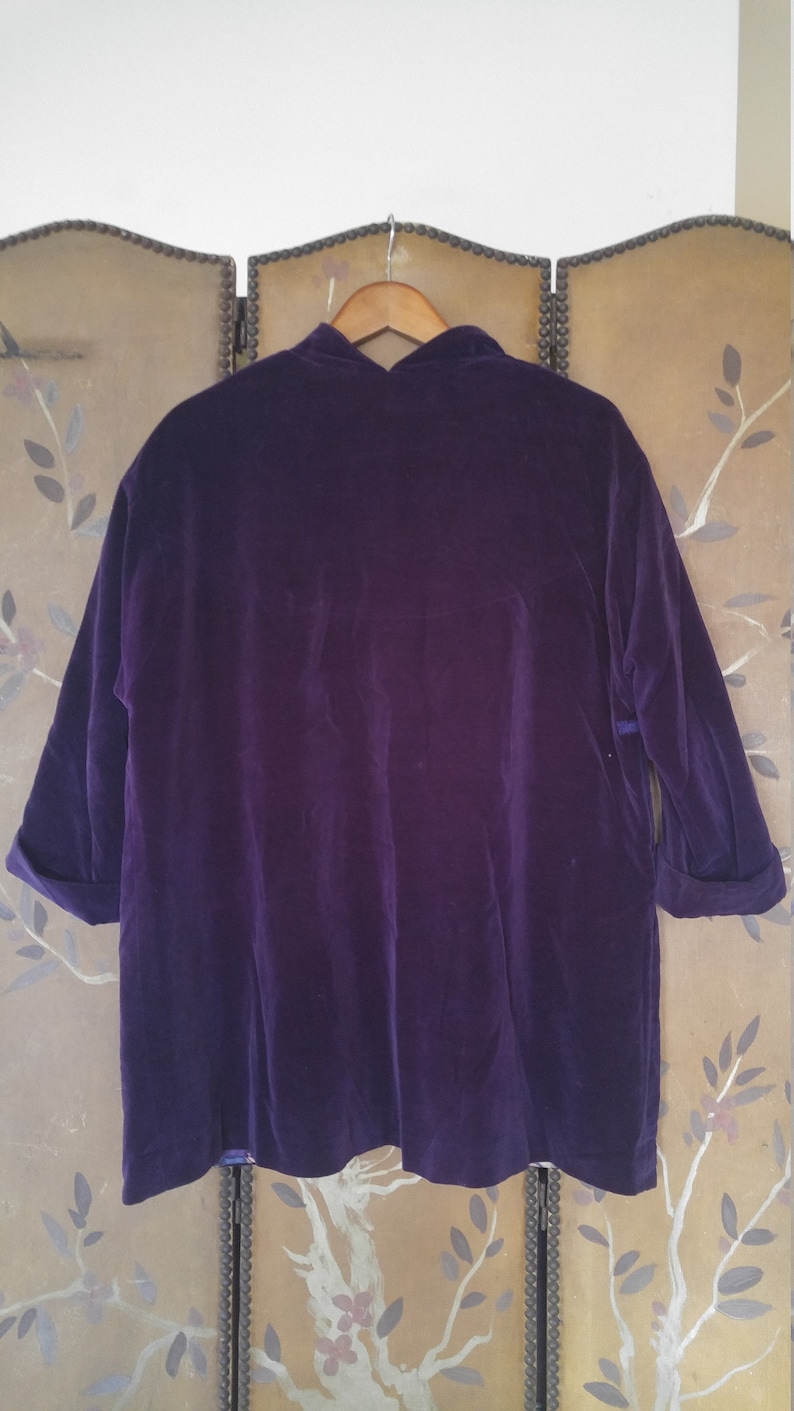 80s Deep Purple Velvet Baggy Jacket With 3/4 Length Sleeves | Etsy