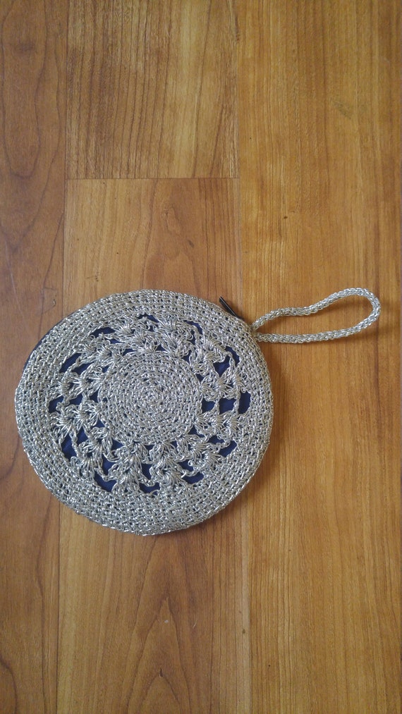 60s silver crochet circle purse