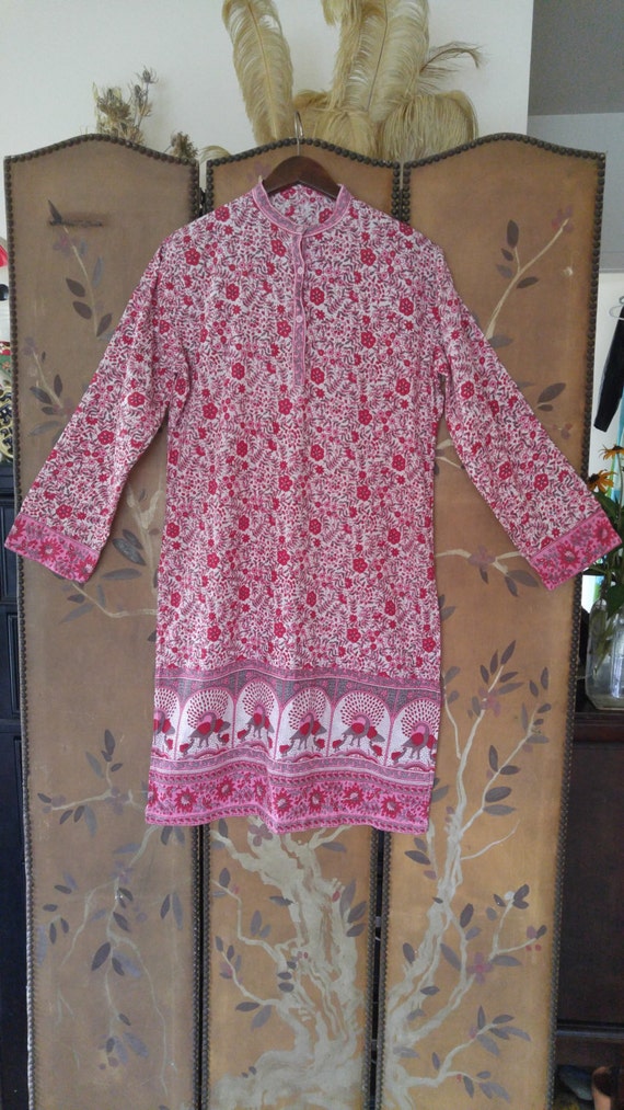 80s Indian Gauze Hippie Boho Pink Tunic Style Dress Etsy