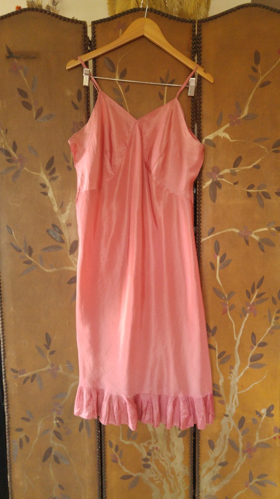 50s dusky pink silky slip underdress with pleated