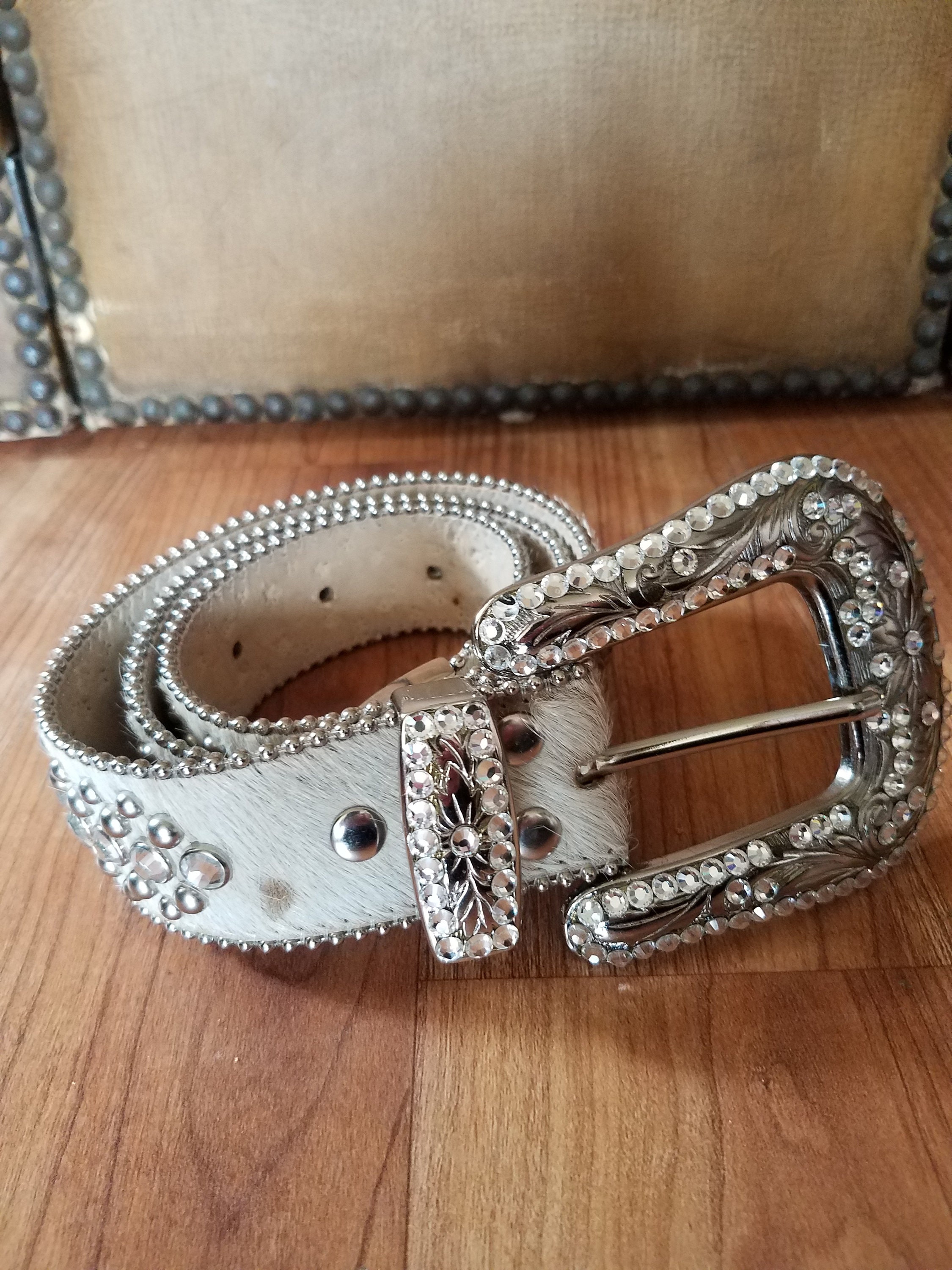 Y2K B.b Simon Swarovski Crystal and Metal Stud Leather Western 