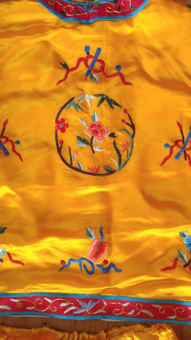 70s Asian bright yellow embroidered childrens pajama set