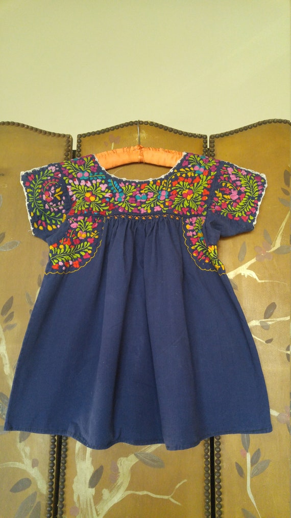 80s blue embroidered flowered peasant smock top - image 7