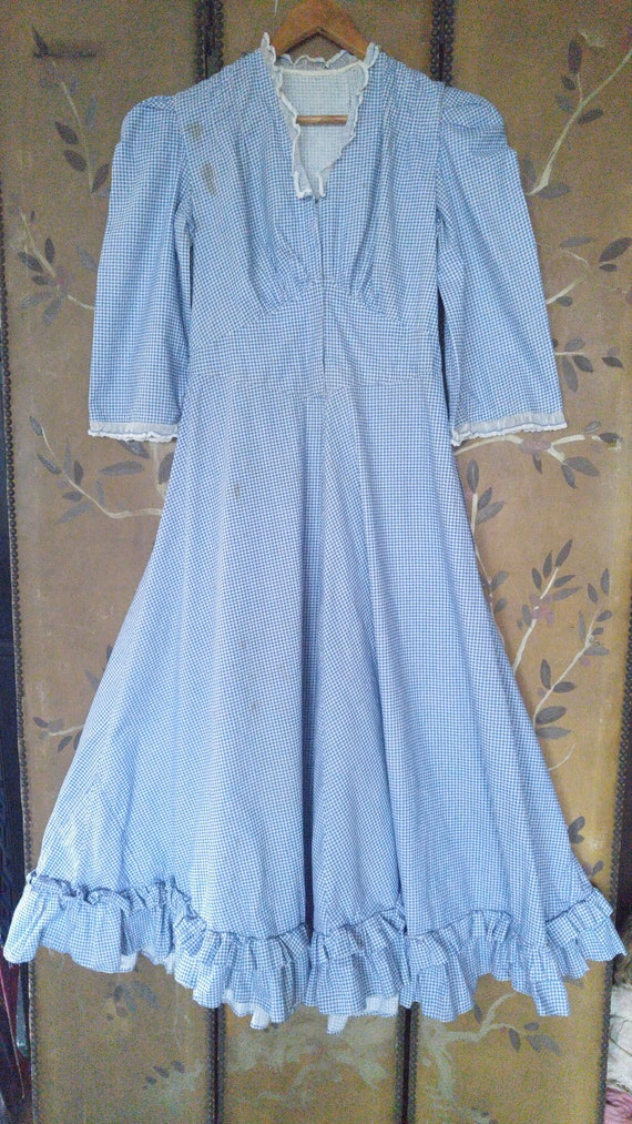 1920's blue and white gingham Prairie / country d… - image 1