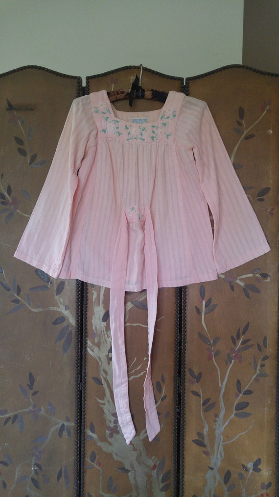 80's peach coloured cheesecloth embroidered peasan