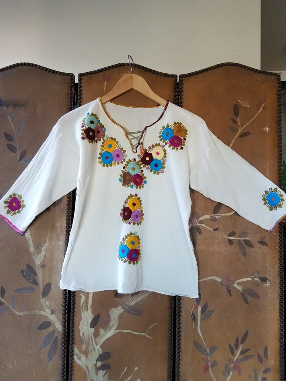 70s embroidered flowered cheesecloth peasant / boh