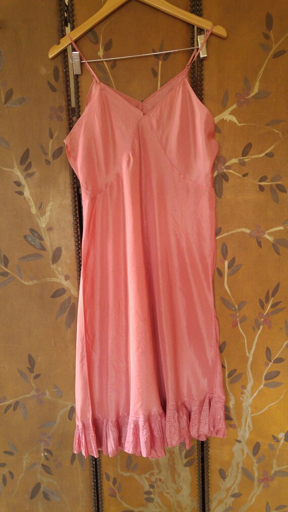 50s dusky pink silky slip underdress with pleated… - image 5