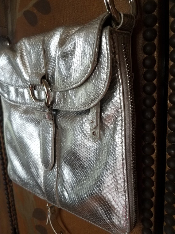 Y2K silver leather faux snakeskin shoulder bag by… - image 9