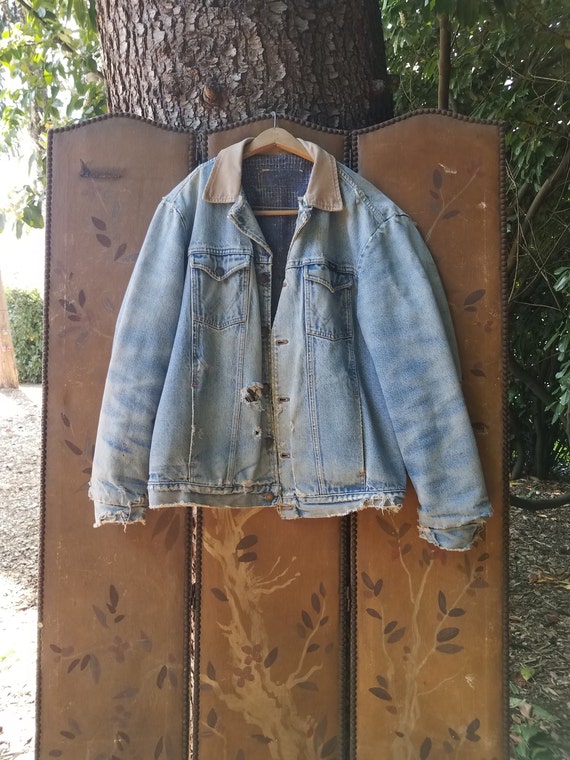 80s distressed worn wrangler denim western jacket