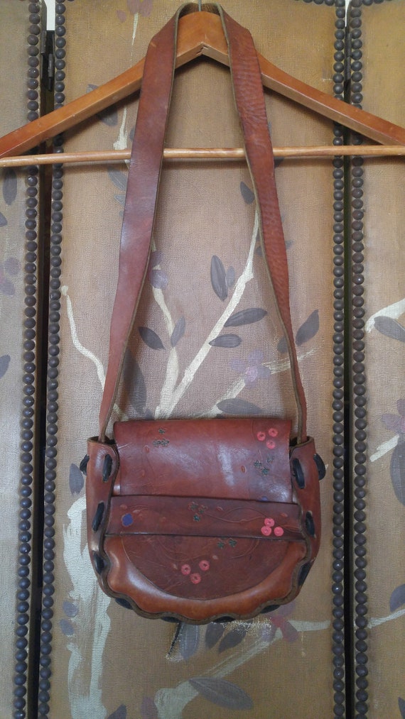 70s flowered Hand tooled leather bag