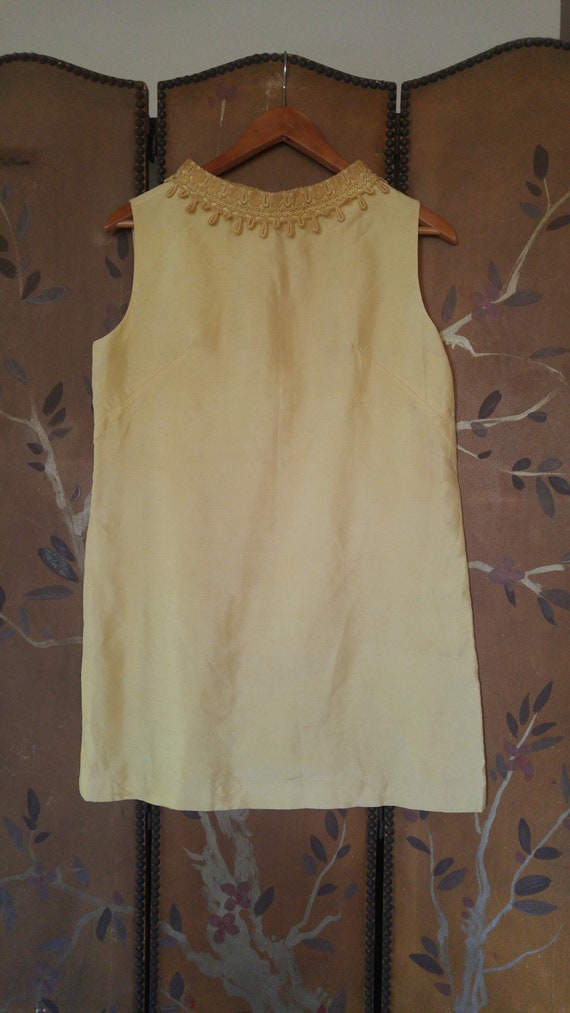 60's light gold sateen style fabric mini shift dre