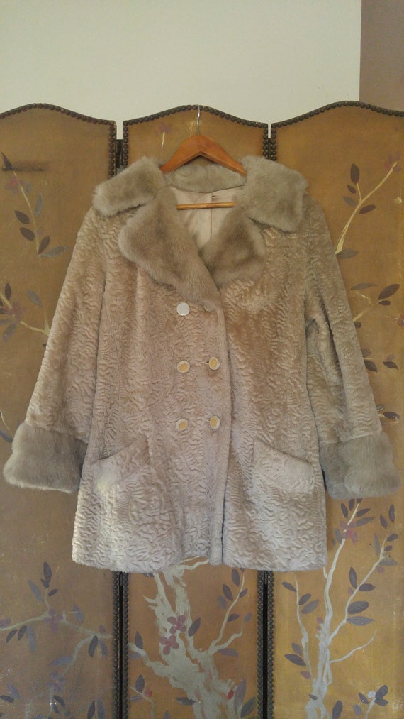 70s champagne faux fur coat by Russel Taylor