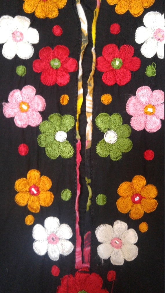 80s Indian black tunic dress with embroidered flo… - image 8