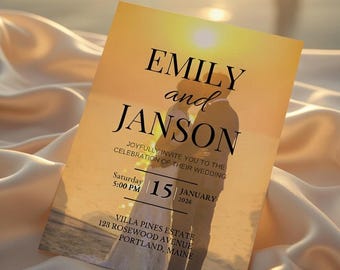 Editable Wedding Invitation Template Minimalist Modern Arched Wedding Invite with Photo Digital Printable Instant Download Boho Evite Trendy