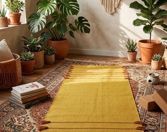 Tapis de yoga en coton biologique à base de plantes - Tapis d'exercice et de méditation écologique, tissé à la main, antidérapant 2 x 6 pi
