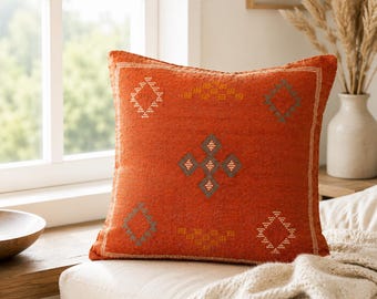 Housse de coussin Kilim faite main, housse de coussin en laine et jute, coussin décoratif ethnique turc, décoration bohème champêtre, coussin de canapé rustique