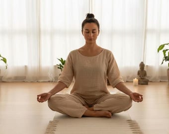 Tapis de yoga en coton biologique à base de plantes - Tapis d'exercice et de méditation écologique, tissé à la main, antidérapant 2 x 6 pi