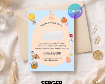 Editable Easter Invitation Canva Template | Printable Easter Brunch Invite | Spring Party Invitation | Digital Download