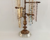 6-Arm Adjustable Necklace Holder on Antique English Brass Base Jewelry Holder for Necklace, Earring and Bracelet Display