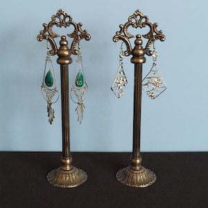 Pair of Earring Display Stands for Family Heirlooms or Retail Display | Repurposed Vintage Lamp Parts