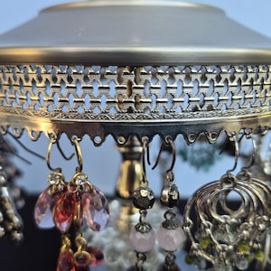 Revolving Nickel Earring Holder for 24+ Pairs on Upcycled Vintage Pattern Glass Lamp Base | Earring Tree | Store Display immagine 4