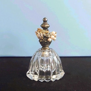 Antique Brass Ring Holder on Fluted Pattern Glass Base  | Engagement or Wedding Ring Holder | Engagement Gift| Upcycled Parts