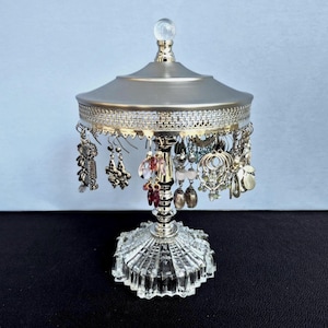 Revolving Pierced Earring Holder for 24+ Pairs | Stud or Wire-Type Pierced Earring Display on Vintage Nickel and Glass Base image 1
