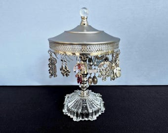 Revolving  Pierced Earring Holder for 24+ Pairs | Stud or Wire-Type Pierced Earring Display on Vintage Nickel and Glass Base