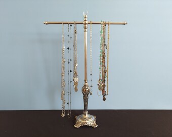 Romantic Vintage Silver Plate T-bar Necklace Stand | Nickel