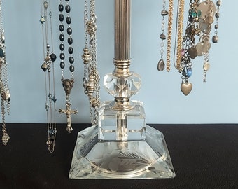 Etched Floral T-Bar Necklace Stand from Vintage Upcycled Lamp Parts | Long Necklace Holder