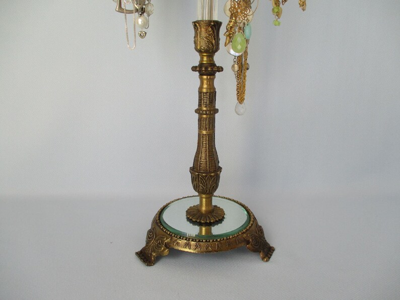 French Decor 4 Arm Necklace Stand On Vintage Mirrored Base French Decor 4 Arm Necklace Stand On