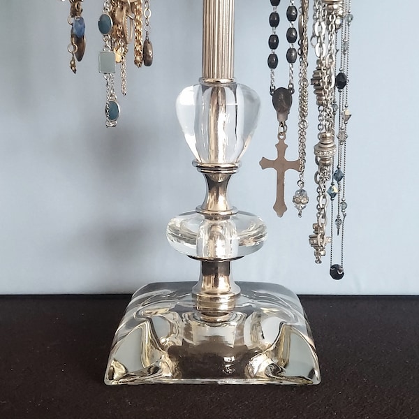 Mid Century Modern or Art Deco Glass and NIckel T-Bar Necklace Holder from Upcycled Lamp Parts