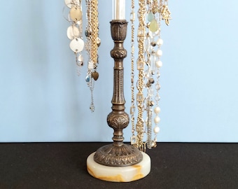 4-Arm Revolving Jewelry Organizer from Antique Brass Candleholder | Adjustable Necklace Holder