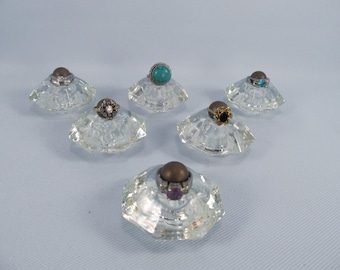 Ring Holders for Display | Set of 6 Glass and Antique Brass from Upcycled Lamp Parts