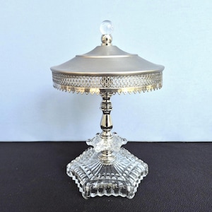 Revolving Nickel Earring Holder for 24+ Pairs on Upcycled Vintage Pattern Glass Lamp Base | Earring Tree | Store Display immagine 7